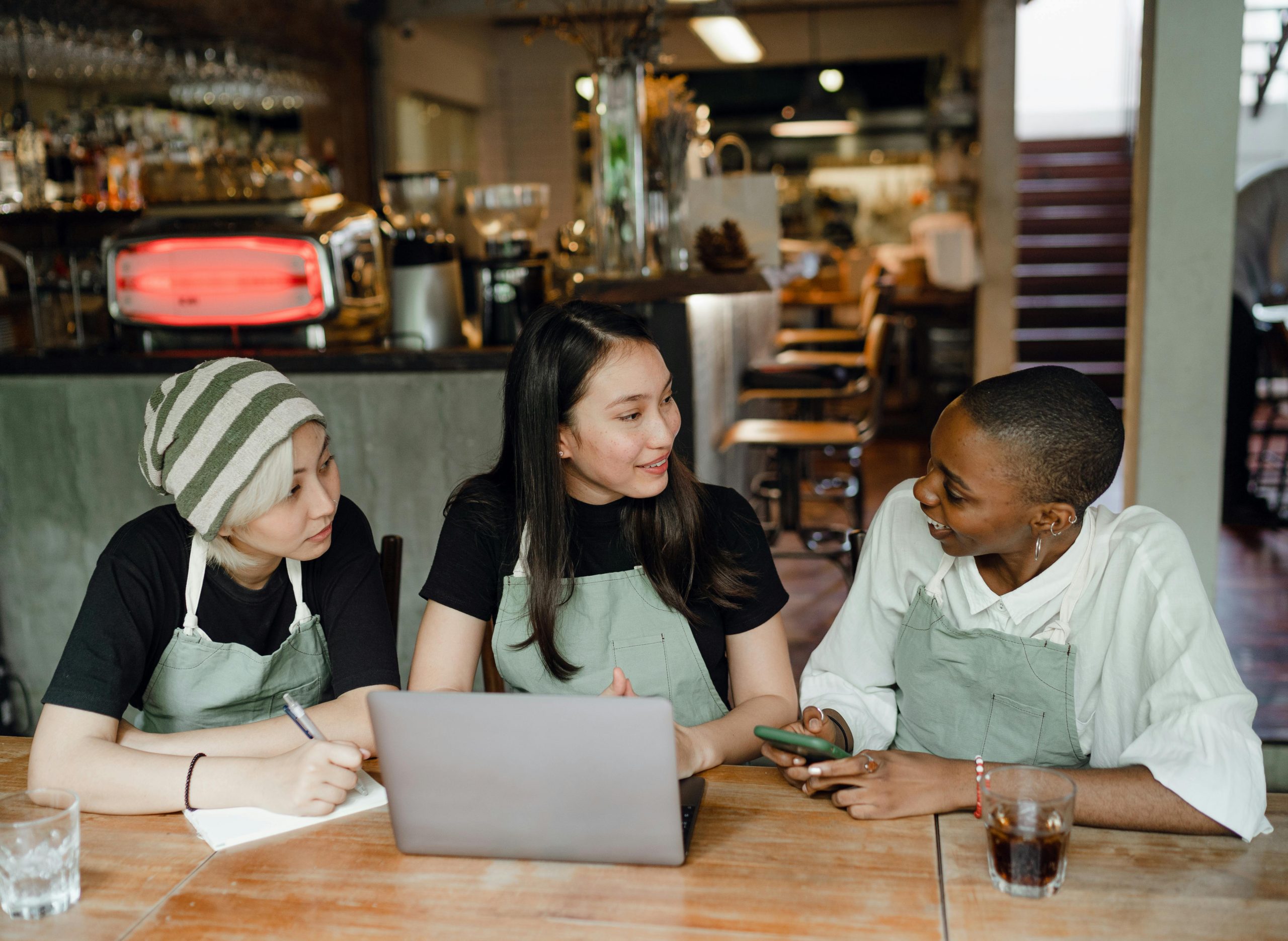 Restaurant owners reviewing their business energy consumption