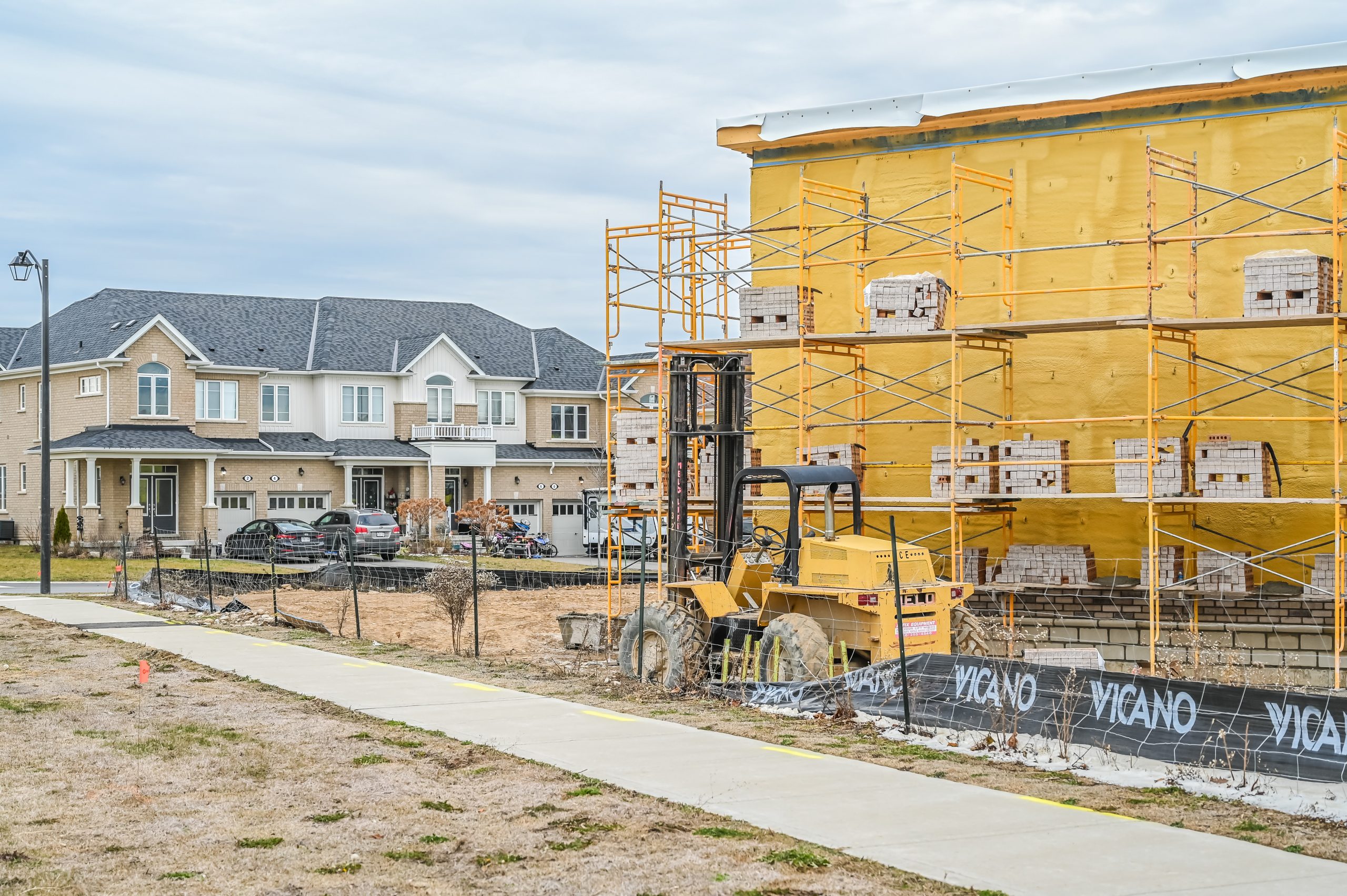 a construction site in a residential neighbourhood