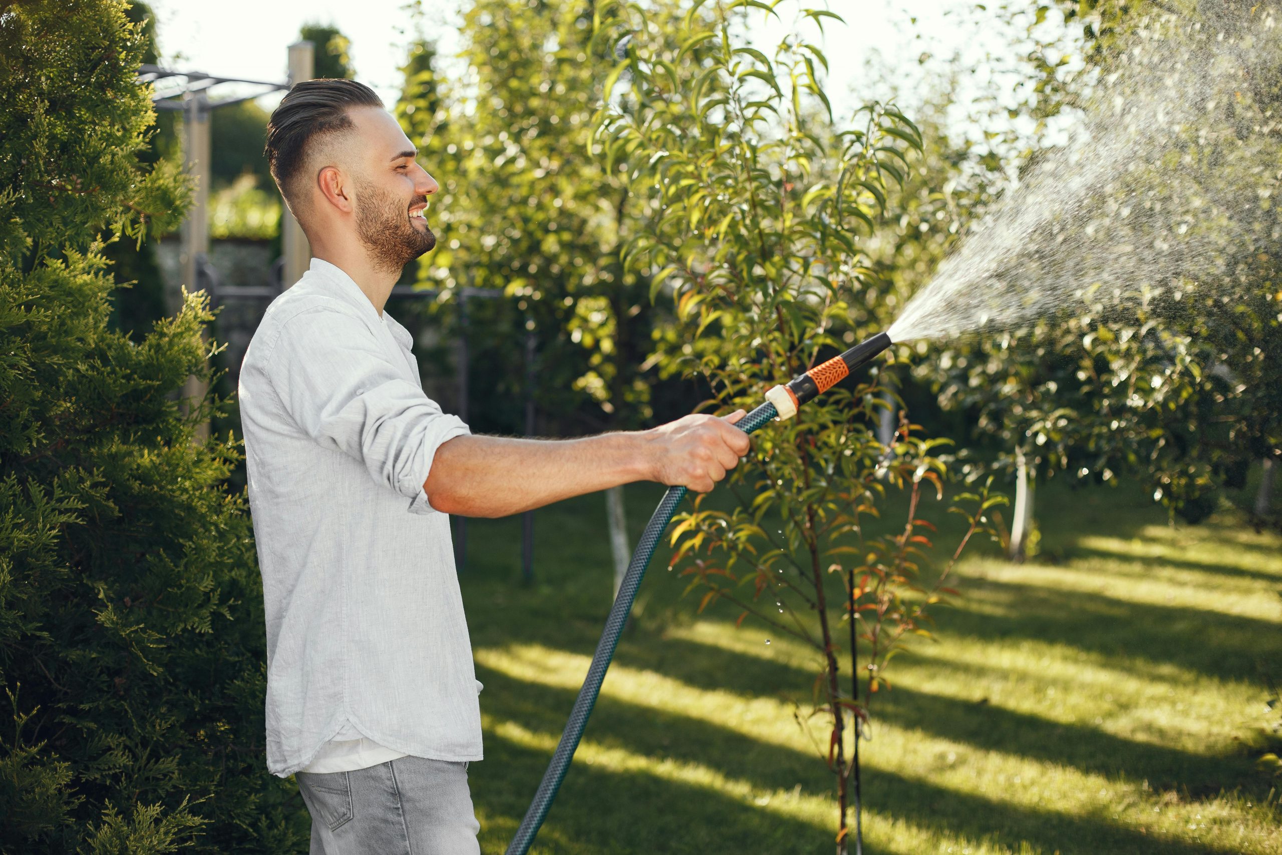 Man watering the lawn