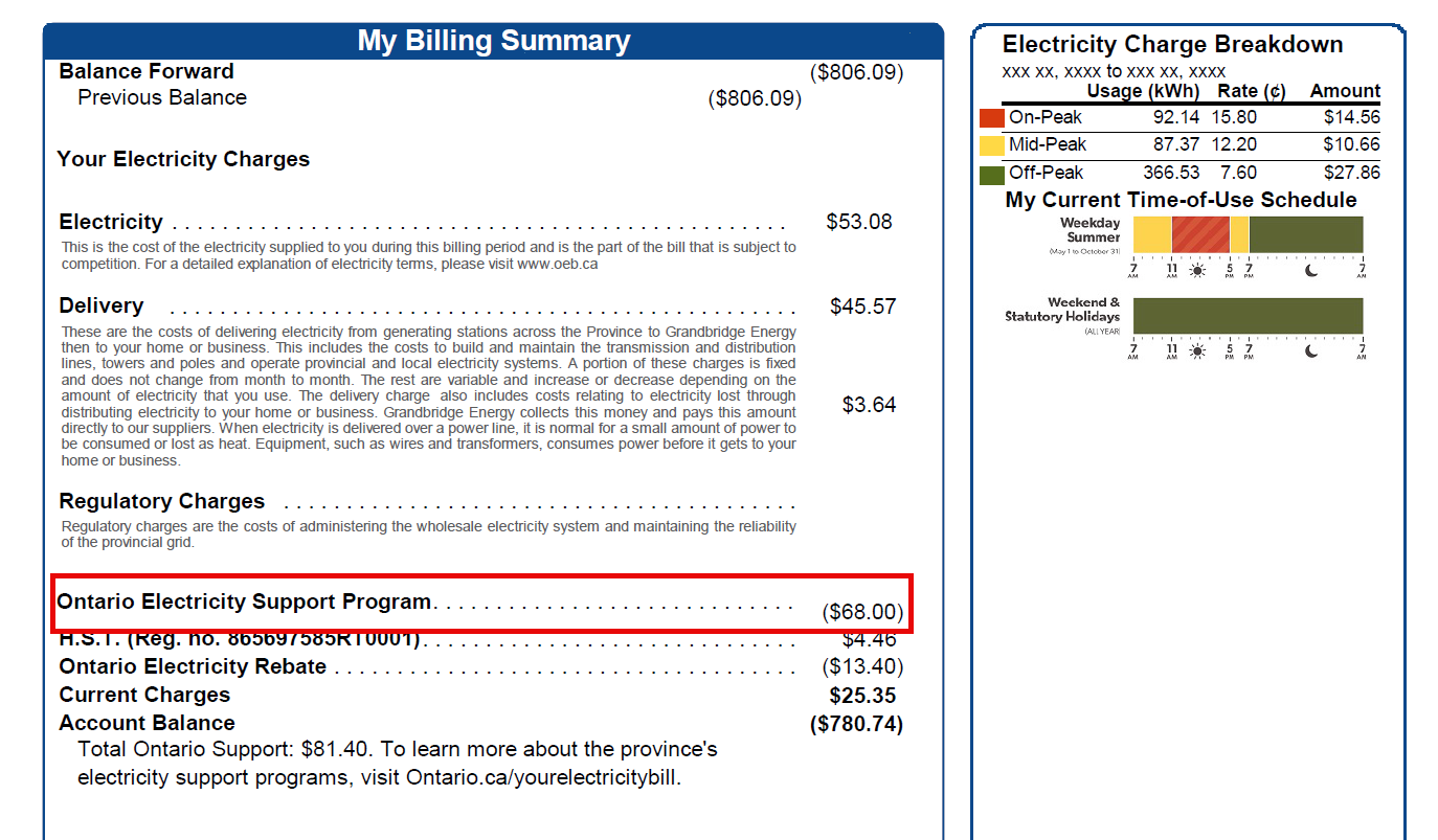 OESP listing in "My Billing Summary"